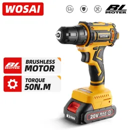 WOSAI 20V Brushless Electric Drill 50NM Cordless Screwdriver Lithium-Ion Battery Mini Electric Power Screwdriver MT-Series Tools 210719