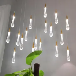 Lâmpadas pendentes Modern Water Drop Shape Lightings LED Design Crystal Hanging Lamp for Living Room Kitchen Island Christmas Decoratio