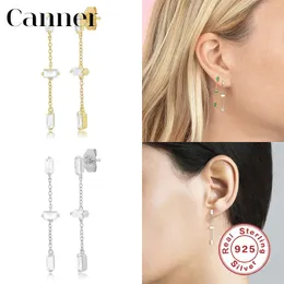 Stud Canner 925 Sterling Silver Earrings For Women Zircon Simple Bread Shape Chain Fine Jewelry Piercing Pendientes W5