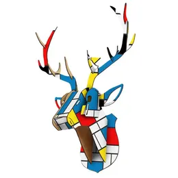 Trä diy djurmålade hjortens huvudvägg hängande juldekoration leksaker