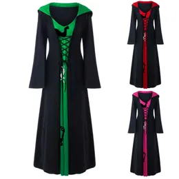 Moda Kobiety Solidne Kolor Średniowieczny Z Długim Rękawem Z Kapturem Z Kapturem Szafy Koronki Z Kapturem Wampira Witch Dress Casual Gothic Robe Costume # G3 Y1006
