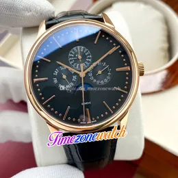 42mm Patrimônio Perpétua Calendário Moon Fase 43175 Mens Automático Assista 43175 / 000R Black Dial Rose Gold Case Caixa de couro marrom relógios relógios TimeZoneWatch E157