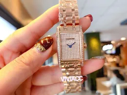 Mode Frauen voller Diamant Kristall Sky Star Uhren Edelstahl Quarzuhr weibliche geometrische rechteckige Armbanduhren 33mm