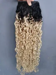 Brasileiro virgem humana remy cabelo encaracolado trama extensões superiores ombre cor preto/loiro 613 #100g um pacote