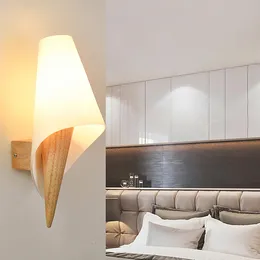 Modern LED Creative Glass Cover Wood Wall Lamps Bedroom Study Bedside Corridor Stairs Aisle Sconce Light Balcony Decor Lighting