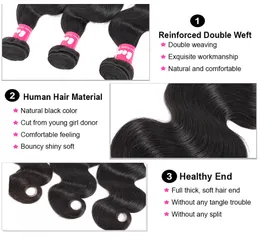 30inch Body Wave Human Hair 4 Bundles Deal Indian Hair Weave Bundle gagaqueen Natural Black 3Pcs/lot
