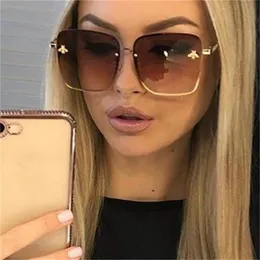 Sunglasses Vintage Square Women Brand Designer Retro Metal Frame Ladies Sun Glasses Rimless Gradient