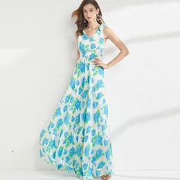 Abiti da festa da donna senza maniche con lacci con fiocco sexy con scollo a V basso alla moda abiti lunghi da vacanza in stile spiaggia maxi