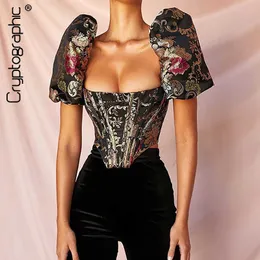 トップス elfelfarchives BUSTIER PRINTED TOP ELLACCI Women's 3D Floral Bustier Crop Top Sexy Corset Tops