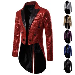 Men's Suits & Blazers Shiny Gold Sequins Glitter Tailcoat Suit Jacket Male Double Breasted Wedding Groom Tuxedo Blazer Party Stage Costume