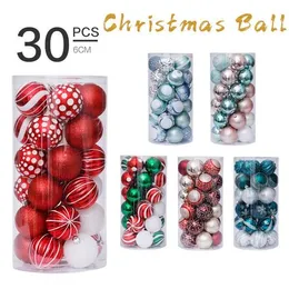 Juldekorationer 30st 6cm Plast Specialformade Färgade Bollar Set 2021 Xmas För Hem Tree Hängsmycke Ornament