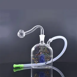 New Square Glass Oil Burner Bong Water Pipes with Recycler Mini Dab Rig Hand Bongs with 10mm Male Oils Burners Pipe and Hose