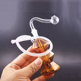 2st Mini Pocket Glass Oljebrännare Bong DAB Oljeplattformar Liten Recycler Water Pipe Bubbler Ash Catcher med glasolja och slangfartyg