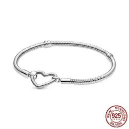 Snake Chain Heart Buckle Armband 925 Sterling Silver Fit för Brand Charms Armband DIY Fine Smycken Making Women Gift