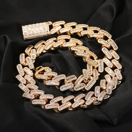 20mm Baguette Miami Cuban Choker Iced Out Chain Paved Prong Setting Bling Cubic Zirconia Necklace Hiphop Jewelry