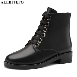 ALLBITEFO round toe High quality soft genuine leather women boots shoes fashion leisure ankle boots motocycle boots 210611
