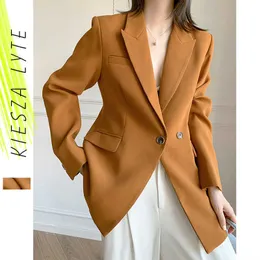 Women's Blazers Jacket Spring Fashion Orange Casual Basic Suit Office Lady Tops Female Outerwear 210608