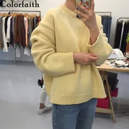 Colorfaith Bawełna Zima Wiosna Kobiety Sweter Pulowers Minimalistyczny Oversized Dwusokrotny Damski Bluzy SW1923 211221