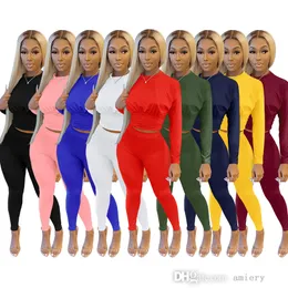 Women Long Pant Tracksuits Designer Pure Color Sports Waist Set Fashion Leisure 2 Two Piece Sweatsuits Autumn And Winter Sportswear For 2021