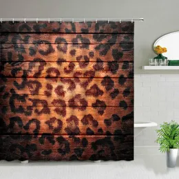 Duschvorhänge im afrikanischen Stil, Holz-Leopardenmuster, Vorhang-Set, Wildtier-Design, 3D-Druck, Badezimmer-Dekor, wasserdichtes Tuch