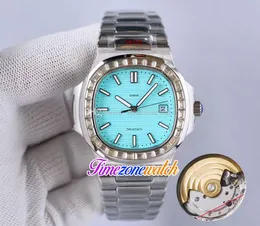 GDF 40mm 5711 / 1A / 018 5711 Miyota 8215自動メンズウォッチ170周年記念Tiffan9ブルーテクスチャダイヤルビッグスクエアダイヤモンドステンレススチール製ブレスレットレディース腕時計E212