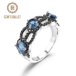 Кластерные кольца Gem's Ballet 1.23ct Natural London Blue Topaz Ring 2925 Серебряные серебряные объятия и поцелуи для женщин