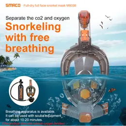 Undervattens Snorkling Full Faces Mask Wide View Anti Fog Face Sheild Silicone Vattentät Scuba Swim Diving Masks Dyk Säker utrustning