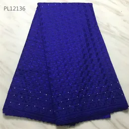 5Yards/Lot High Quality Royal Blue African Cotton Fabric Embroidery Match Crystal Swiss Voile Dry Lace For Dressing PL12136