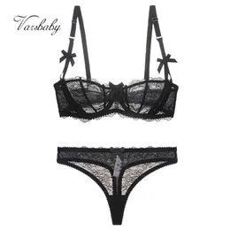 NXY SEXY SET VARSBABY Women's Sexy Lace Transparent 1/2 Cup Underkläder Set Unlined Bras + Thongs Bra ABCD 1127