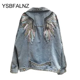 Rivet Wings Coat Casual Embroidered Denim Jacket Sprint Short Coat Jackets For Long Sleeve Chaqueta Mujer 211014