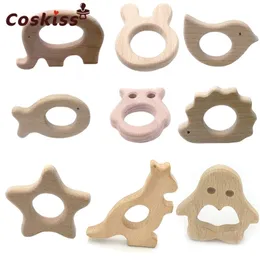 Wooden Teethers 10pc Nature Baby Teething Toy Organic Eco-friendly Wood Holder Infants Nursing Show Gift Teether 220108