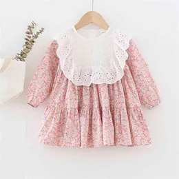 女の子かわいいドレス春秋の花の磨かれた長袖プリンセスパーティー衣装の衣装の子供たちは1-6Y 210528