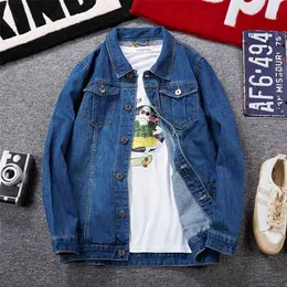 Plus Size 6XL 7XL 8XL Classic Blue Men's Denim Jacket Multi-Pocket Casual Wiosna Jesień Kurtka Męskie Wysokiej jakości marki Odzież 210819