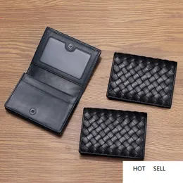 Leather Weave Business Card Holder Men's Women's Lambskin Holder Large Capacity Buckle Fashion