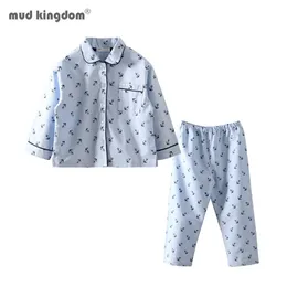 Mudkingdom boys pyjamas set ankare print nedbrytning krage toddler pajama söta barn sovkläder kläder nautiska jammies 210615