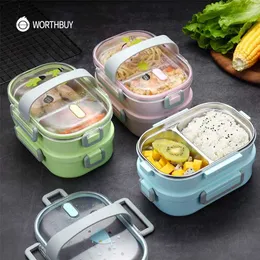 WORTHBUY Japanische Cartoon-Lunchbox, 304 Edelstahl, Bento-Box für Kinder, Lebensmittelaufbewahrungsbehälter, auslaufsichere Bento-Lunchbox, 211108