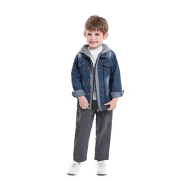 Top och Winter Autumn Fashion Boys Girls Full Sleeve Sportig Denim Coat Zipped Hooded Fake-Two Spliced ​​Jacket Ytterkläder 211204