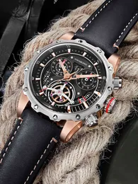 Hanboro Men Chronograph Watch Sport Klockor Vattentät Lysande Fashion Märke Quartz Man Watch Leather Band Relogio Masculino