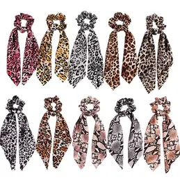 Kvinnor Hår Scarf Leopard Streamers Scrunchies Elastic Bow Hair Rope Ribbon Band Headwear Fashion Girls Hair Tillbehör 15 Design AT4964