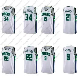 농구 저지 Giannis Attetokounmpo # 34 Khris Middleton # 22 Jrue Holiday # 21 Milwaukeicity 75th 다이아몬드 유니폼 남성 청소년 S-XXL 재고 있음