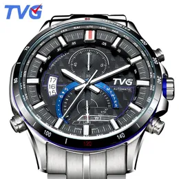 Wristwatches TVG Fashion Sports Watch Men Quartz Stainsal Steel Dato Date Week Supp stop Watches Clock A500G