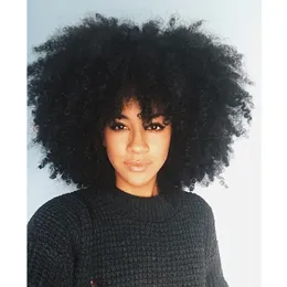 Soft Fryzury Kobiety Afro Kinky Kręcone Włosy Naturalne Peruki Pełna maszyna Peruka Puszyste Brazylijski Remy Black