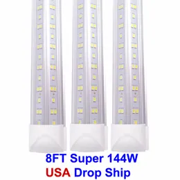 Super Brite White LED Shop Light V-Shape 2 3 4 8FT LED-lampor TUBLIGHT T8 Integrerade LED-rör Dubbel sidor SMD2835 Fluorescerande belysning AC85-265V USA Stock