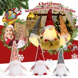 クリスマスの装飾グノメススパンコールキャップルドルフLEDライト豪華なニットサンタ人形ハンドメイドクリスマスドワーフ置物ホーム