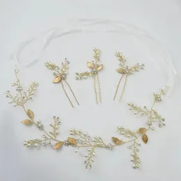 Hair Clips & Barrettes Luxury Leaf Flower Headbands Hairpins For Wedding Accessories Pearls Crystal Headdress Bridal Engagement Jewelry