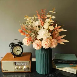 INS造花高品質タンポポ牡丹ハイブリッドブーケ結婚式の緑の植物家の装飾プラスチック偽の花210925