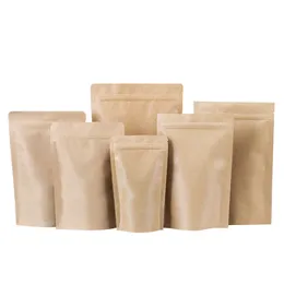 Kraft Paper Brown Coffee Beans Thicken Food Packing Bags Standing Aluminum Foil Inside Silver Plate Tea and Pets Foods Storage