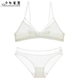 Briefas calcinhas Shaonvmeiwu super fino French Rouphe Sexy Triângulo simples Triângulo Braço branco Conjunto sem arrue Small Bra L2404