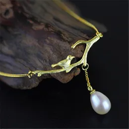 Lotus Fun Real 925 Sterling Silver Natural Pearl Handmade Fine Jewelry Novelty Bird Naszyjnik z wisiorek dla kobiet Collier Q0531