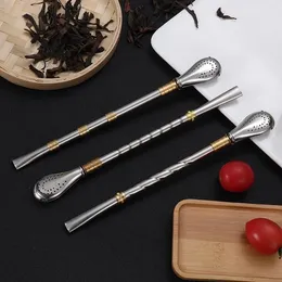 Portable Detachable Straw Washable Stainless Steel Filter scoop Vintage Gold Plated Drink Straws T2I52250